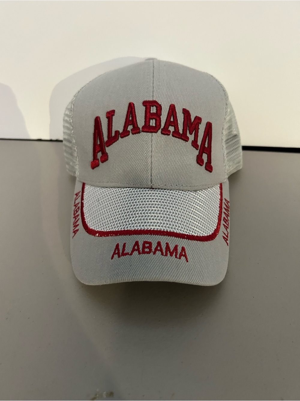 Alabama Embroidered Gray and Red Mesh Baseball Cap